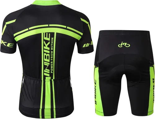 Miniatura 19 de INBIKE Conjunto de camiseta de ciclismo para hombre, reflectante, transpirable, traje de ciclismo de secado rápido, con pantalones cortos acolchados