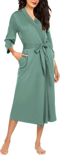 Miniatura 7 de MAXMODA Bata de baño para mujer, suave kimono de punto para spa, bata de baño larga, ligera, con cinturón adjunto