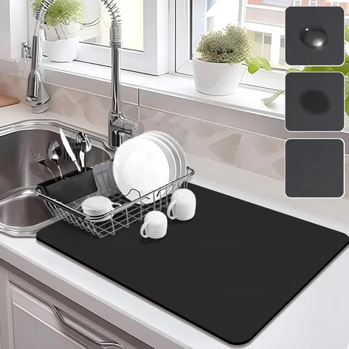 Miniatura 14 de Estera de secado para encimera de cocina, tapete de café con respaldo de goma absorbente que oculta manchas