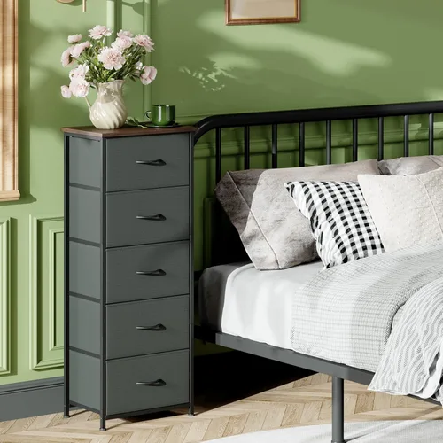 Miniatura 2 de Somdot - Cómoda alta para dormitorio con 5 cajones, organizador de almacenamiento con contenedores de tela extraíbles para armario, mesita de noche