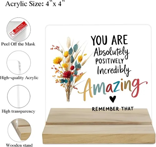 Miniatura 3 de Regalos de aliento para mujeres, señal decorativa, placa acrílica "You Are Amazing", señal "You Are Loved" de JAXXERO