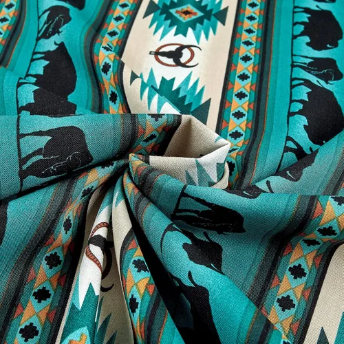 Miniatura 4 de Tucson Buffalo Stripe Turquoise, Fabric by the Yard Turquesa