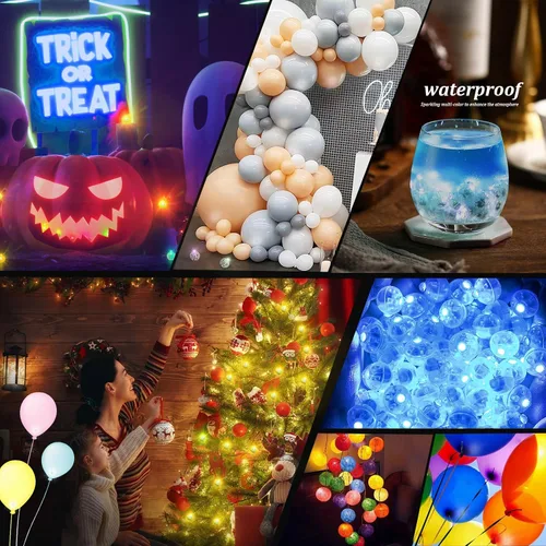 Miniatura 5 de Aogist 50 Piezas Luces para Globos Azules con Aro para Colgar, Mini Lámpara de Bola Redonda Pequeña Luz LED para Linternas de Papel y Vidrio