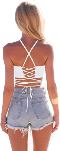 Miniatura 2 de JOXJOZ Chaleco corto de verano con estampado de arco iris y cuello halter para mujer talla única
