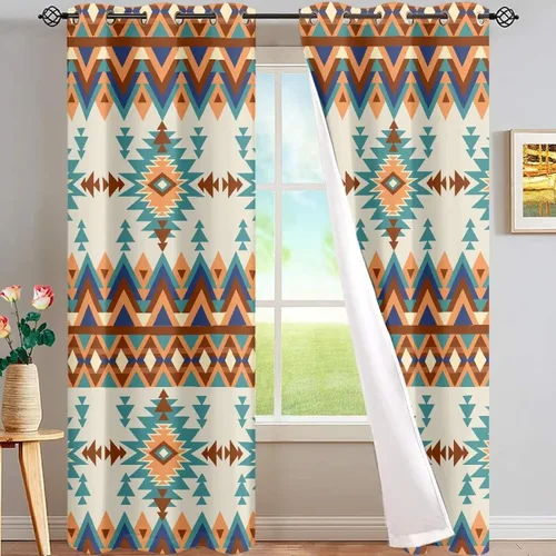 Miniatura 22 de Dreaweet African Tribal Blackout Curtains 63 Inch Long 2 Panels Set Bohemian Ethnic Geometric Grommet Top Thermal Insulated Curtains for Living Room