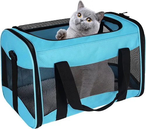Miniatura 15 de Estuche de transporte para gatos, aprobado por aerolíneas, portátil y transpirable, transportador de viaje para mascotas, almohadilla de forro polar