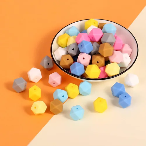 Miniatura 4 de 60 cuentas de silicona, cuentas hexagonales de silicona de 0.555 pulgadas a granel, cuentas sueltas de silicona poligonal grandes para llavero