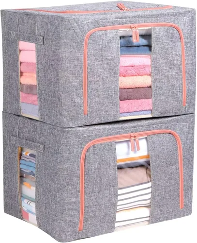 Miniatura 8 de Paquete de 3 contenedores plegables de almacenamiento de ropa de 22 litros, apilables, con marco de acero, organizador con ventanas transparentes