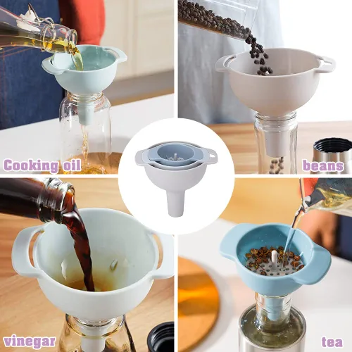 Miniatura 5 de Embudos 4 en 1 para uso en cocina, botellas de llenado con filtro de filtro desmontable, embudo pequeño para aceite, líquido, alimentos, polvo