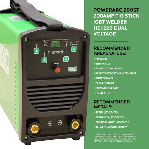 Miniatura 5 de PowerARC 200ST 200amp TIG Stick IGBT soldador 110/220 voltaje dual