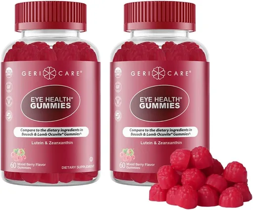 GeriCare Gomitas de apoyo para los ojos, suplemento diario de luteína y zeaxantina para la salud de la visión, de origen natural, a base de plantas,