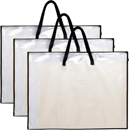 SUNEE Bolsa de arte de 19 x 25 pulgadas, 3 paquetes de organizador de suministros para artistas con asa, carpeta de almacenamiento con cremallera