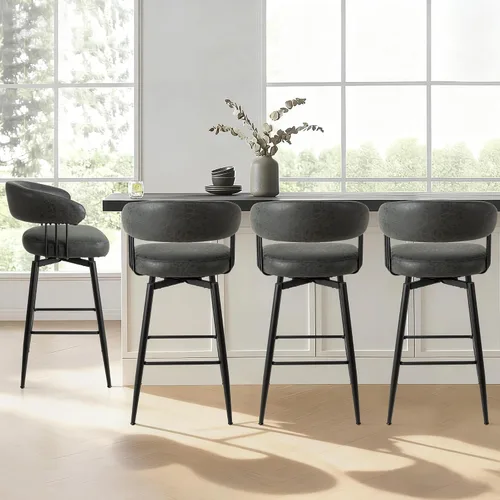 Miniatura 17 de Glitzhome Juego de 2 taburetes de bar giratorios de 31.5 pulgadas de altura de asiento, modernos taburetes de bar de tela verde cazador de mediados