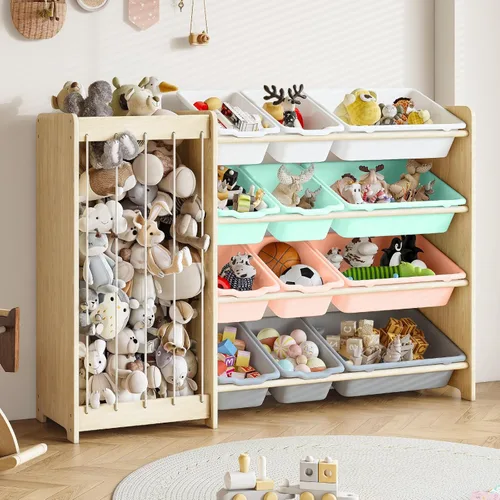 Miniatura 9 de EXPERLAM Organizador de almacenamiento de juguetes para niños, 2 en 1 almacenamiento de animales de peluche y organizador de juguetes con 12 Blanco