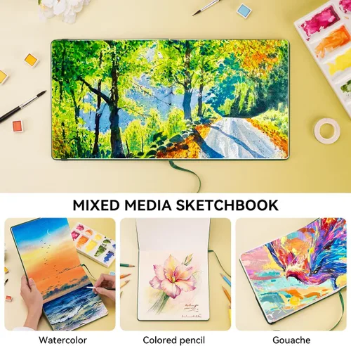 Miniatura 3 de Lightwish Cuaderno de Acuarela Cuadrado, Papel de Acuarela 100% Algodón Prensado en Caliente 19 x 19 cm, 20 Hojas (140 lb/300 g/m²), Libre de Ácidos
