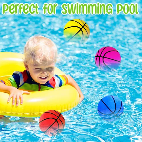 Miniatura 7 de 6 mini pelotas de baloncesto de juguete de 5 pulgadas, colorido baloncesto inflable de goma con bomba para niños pequeños, piscina, aro