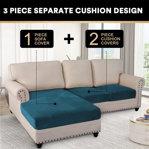 Miniatura 3 de PrinceDeco Fundas de sofá seccional de 3 piezas, fundas de sofá de terciopelo en forma de L, fundas de sofá suaves para sofá seccional, funda