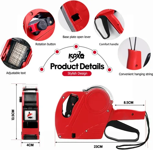 Miniatura 2 de KPX MX5500 Pistola de etiquetas de precios con 5150 calcomanías de pistola de etiquetas blancas y 3 rodillos de tinta adicionales, pistola de Rojo