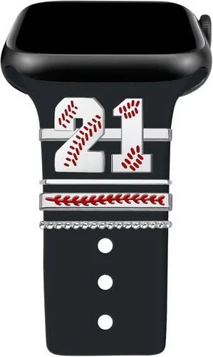 Miniatura 24 de Dijes de reloj de béisbol con números para niños de 00 a 30 atletas de números decorativos compatibles con accesorios de Apple Watch de 1.772 in