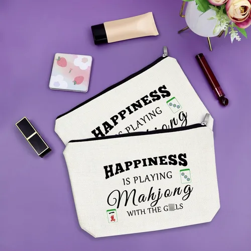 Miniatura 7 de Sazuwu Mahjong - Bolsa de maquillaje divertida para mujer, 2 piezas beige., Viaje, único
