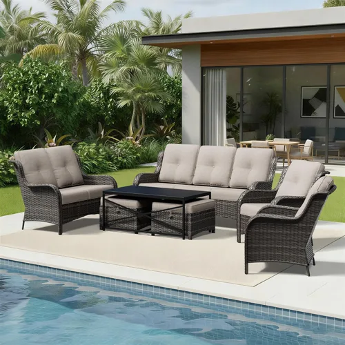 Miniatura 125 de Joyside Juego de sillas de mimbre para patio, juego de 3 piezas de mimbre para exteriores con 2 sillas reposabrazos y 1 mesa auxiliar para terraza