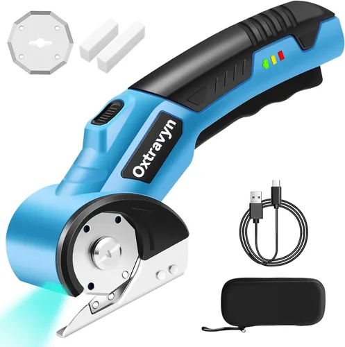 Tijeras eléctricas, cortador de caja, cortador de cartón, tijeras eléctricas inalámbricas, cortador giratorio de 320 RPM, batería de 3000 mAh, luz