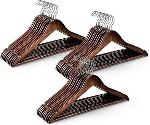 HOUSE DAY Paquete de 100 perchas de madera a granel, perchas de madera resistentes para guardar en el armario, percha de madera para trajes con