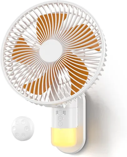 Airbition Ventilador pequeño de montaje en pared de 10 pulgadas con luz y control remoto, oscilación de 90°, 4 velocidades, temporizador, inclinado