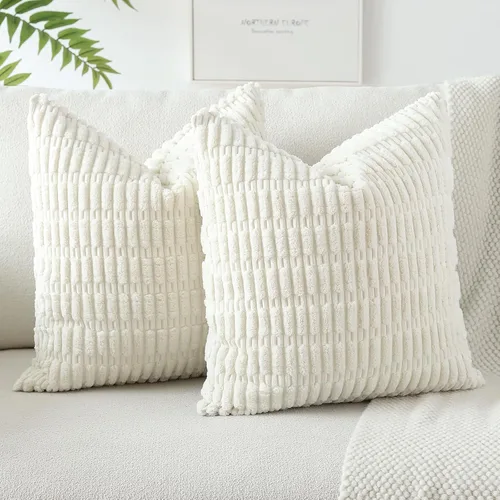 Miniatura 14 de OTOSTAR - Paquete de 2 fundas de cojín decorativas de pana suaves y a rayas estilo boho, fundas de cojín cuadradas para decoración del hogar, fundas