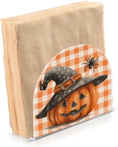 Miniatura 10 de Servilletero de otoño de gnomo negro para mesa, dispensadores de pañuelos acrílicos, servilleteros de cóctel para bodas, fiestas, eventos