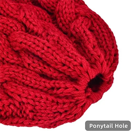 Miniatura 4 de Rosoz Gorro de cola de caballo para mujer, gorro cálido de invierno, suave, elástico, de punto trenzado, para moño alto