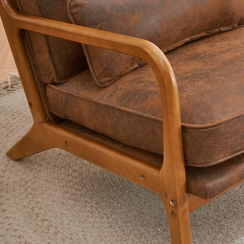 Miniatura 8 de Silla decorativa con respaldo medio, respaldo inclinado, cómodo cojín extraíble, asiento tapizado, sillón de mediados de siglo, sillón de ocio