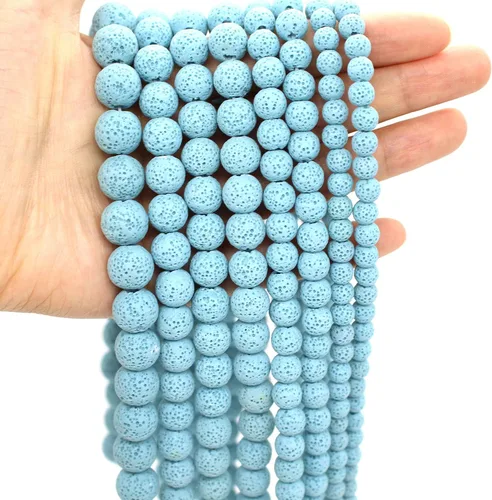 Miniatura 3 de Oameusa Cuentas redondas sueltas de ágata de piedra volcánica de lava azul de 0.236 in para hacer joyas, 1 hebra de 15 pulgadas, 1 hebra por