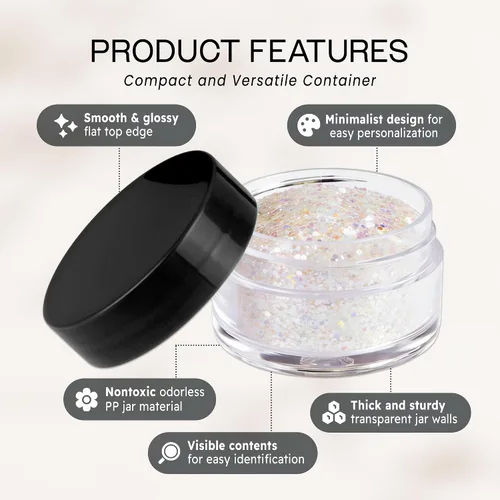 Miniatura 2 de Beauticom - Tarros transparentes redondos de acrílico con tapas para bálsamos labiales, cremas, maquillaje, cosméticos, muestras, ungüentos y otros