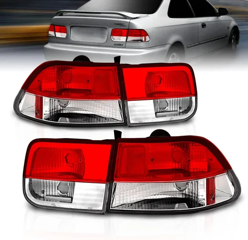 AmeriLite Juego de 4 piezas de luces de freno traseras rojas transparentes de repuesto para Honda Civic Coupé 1996-2000 - Lado del pasajero y del