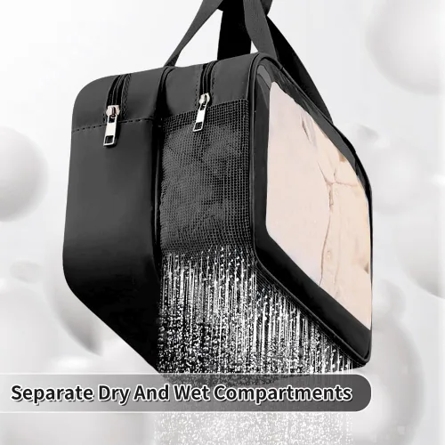 Miniatura 3 de Bolsa de lavado para mujeres y hombres, bolsa de aseo de viaje de gran capacidad con ventana translúcida mate y bolsillos húmedos/secos, organizador