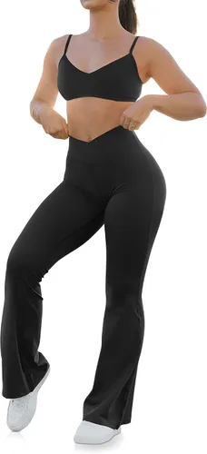 Miniatura 5 de HEGALY Pantalones de yoga acampanados para mujer, leggings cruzados, suaves, de cintura alta, pantalones casuales de entrenamiento con corte de bota