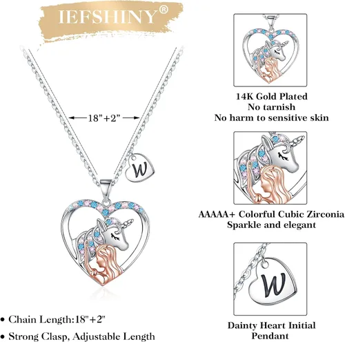 Miniatura 4 de Unicorn Gifts for Girls, Unicorn Heart Pendant Necklace Initial Necklace Birthday Gifts for Teen Girls Daughter Granddaughter Niece Women Girls Toys