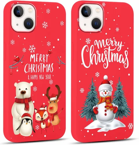Miniatura 7 de Paquete de 2 bonitas fundas de Navidad para iPhone de 13/14 pulgadas, diseño de muñeco de nieve rojo, diseño de animales de Feliz Navidad, silicona