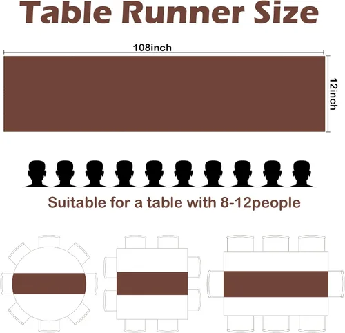 Miniatura 7 de Juego de 10 caminos de mesa satinados color marrón chocolate de 12 x 108 pulgadas de largo Premium Satin Table Runner, Smooth Silk Fabric