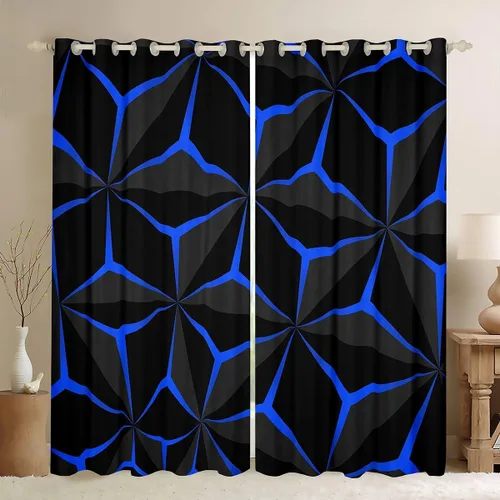 Miniatura 22 de Feelyou - Cortinas de ventana en forma de panal, tema geométrico hexagonal con luces de neón verdes, para chicos adolescentes y hombres, elegante