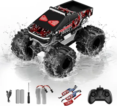 Miniatura 9 de Auto de control remoto anfibio, 1:18 impermeable Monster Truck Juguetes RC Cars, 2.4GHz RC Trucks 4WD todoterreno todo terreno, regalos