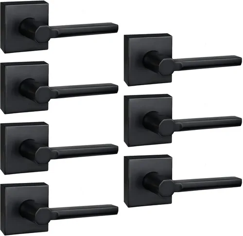 Miniatura 10 de Manija de Puerta de Paso (Sin Cerradura), Mango Cuadrado Interior de Servicio Pesado para Pasillo y Closet, Negro Mate, Reversible para Diestros