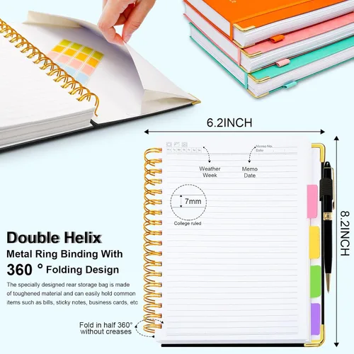 Miniatura 6 de Cuaderno de espiral de tapa dura de 6.2"x 8.2", cuaderno con pestañas y divisores removibles de 300 páginas, cuaderno de 5 divisiones con rayas