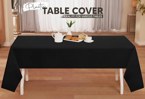 Miniatura 9 de Utopia Kitchen Mantel de plástico desechable (paquete de 6 unidades, 54 x 108 pulgadas), mantel rectangular negro, impermeable, resistente a
