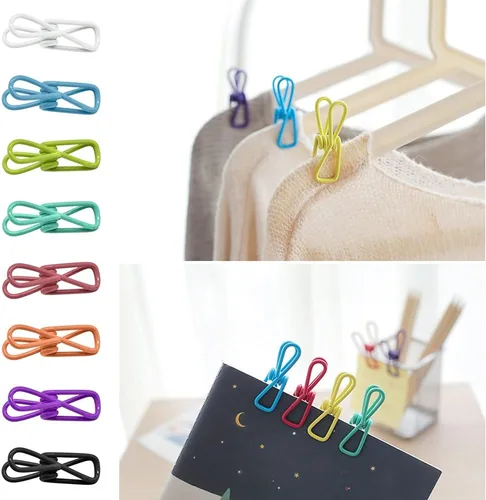 Miniatura 7 de Paquete de 50 clips de alambre de acero, coloridos recubiertos de vinilo, resistentes al viento, pinzas para secar el hogar, lavandería y oficina