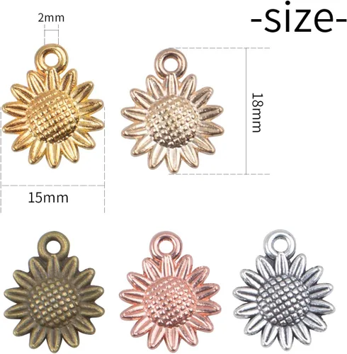 Miniatura 2 de Aylifu Sunflower Charms Pendant, 50 Pieces Sunflower Charm Bead Craft Supplies Pendant Jewelry Findings Alloy Pendant for Jewelry Making Necklace
