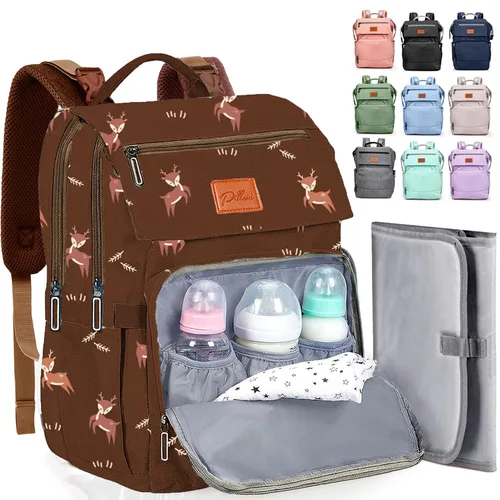 Miniatura 16 de PILLANI Mochila para Pañales de Bebé - Bolsa Grande para Niños y Niñas, Mochila Impermeable para Pañales - Bolsas de Pañales de Viaje con R. Beige