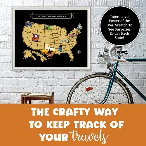 Miniatura 6 de Mapa grande rascable de Estados Unidos de 23 x 16 pulgadas, diseño de viaje dibujado a mano con accesorios, laminado para decoración del hogar
