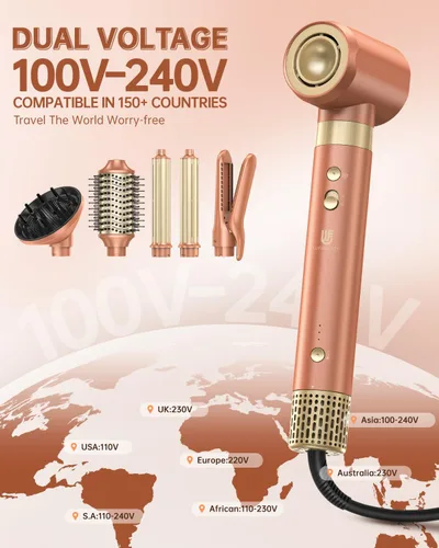 Miniatura 5 de Estilizador de aire caliente de 6 en 1 de webeauty [Doble voltaje], secador de pelo iónico negativo de alta velocidad con rizadores automáticos